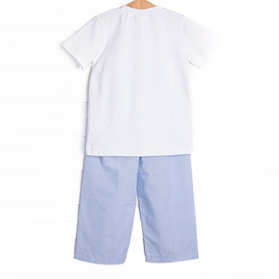 Too Cute for Tricks Smocked Pant Set, Blue