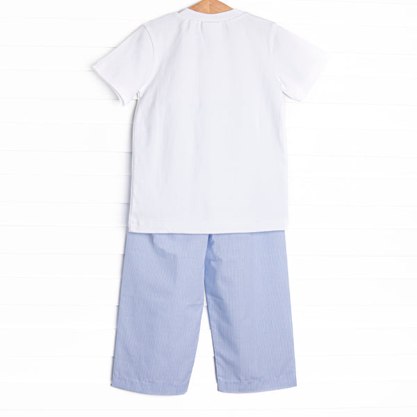 Too Cute for Tricks Smocked Pant Set, Blue