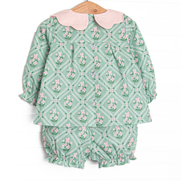 Tiled Tassels Scalloped Pocket Bloomer Set, Green
