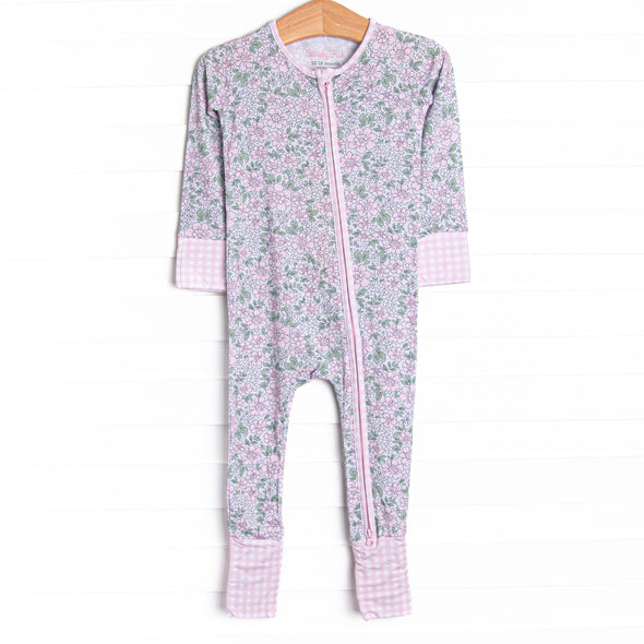 Gingham Gardenias Bamboo Zippy Pajama, Pink