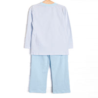 Travel Time Embroidered Pant Set, Light Blue Stripe