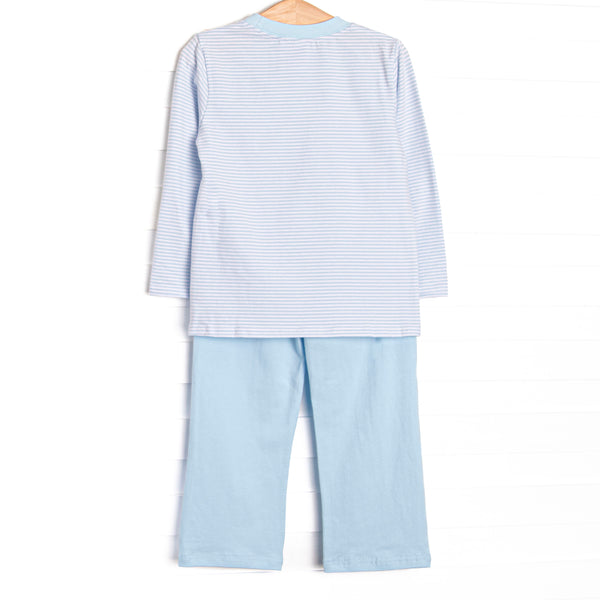 Travel Time Embroidered Pant Set, Light Blue Stripe
