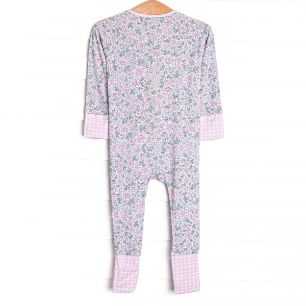 Gingham Gardenias Bamboo Zippy Pajama, Pink