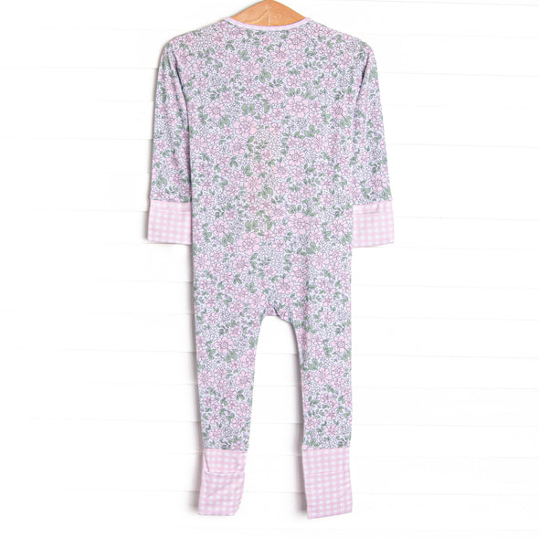 Gingham Gardenias Bamboo Zippy Pajama, Pink