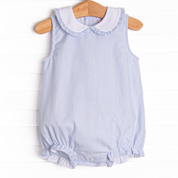 Spring Seersucker Ruffle Bubble, Blue