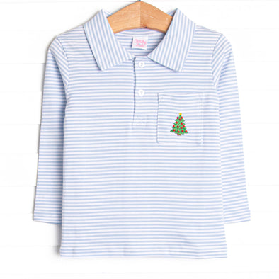 Traditional Tree Pima Embroidered Shirt, Blue