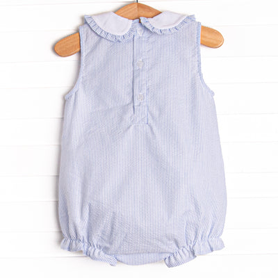 Spring Seersucker Ruffle Bubble, Blue