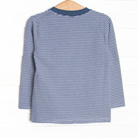 Chugging Along Applique Long Sleeve Top, Navy Stripe