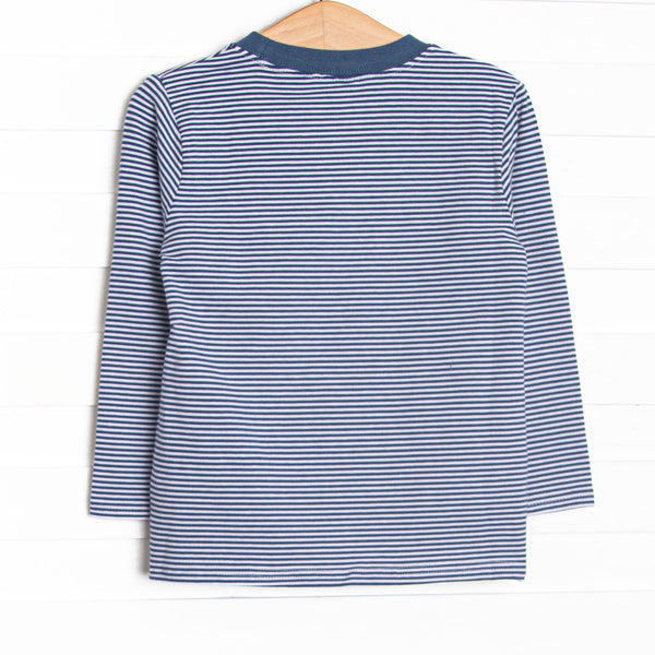 Chugging Along Applique Long Sleeve Top, Navy Stripe