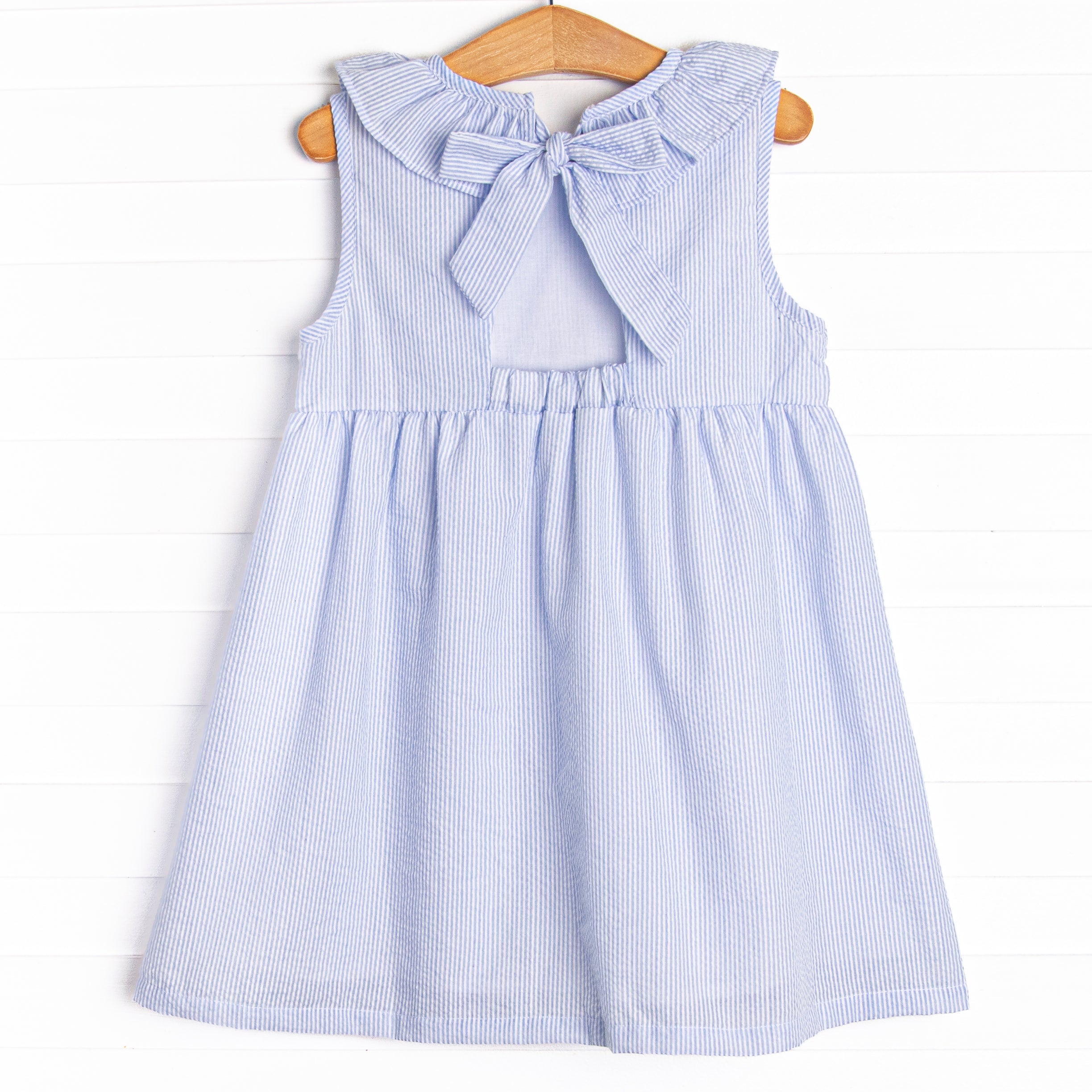 Girl's Spring Seersucker Dress in Blue size 10 | Stitchy Fish Girl's Spring Seersucker Dress in Blue size 10 | Stitchy Fish