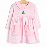 Traditional Tree Pima Embroidered Dress, Pink