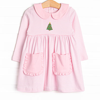 Traditional Tree Pima Embroidered Dress, Pink