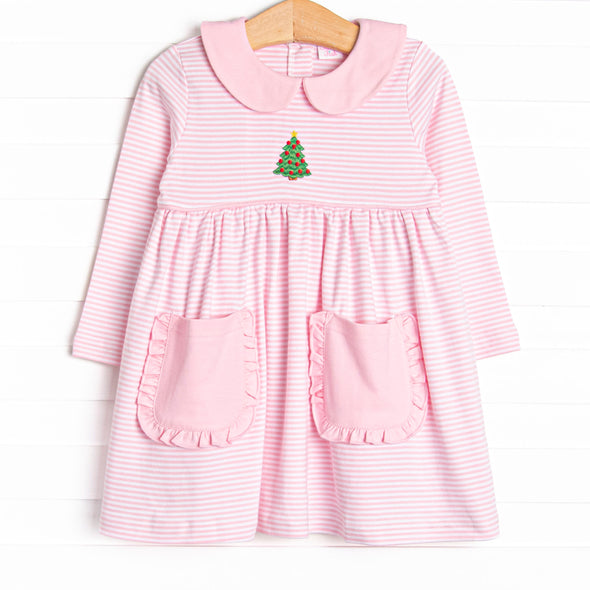 Traditional Tree Pima Embroidered Dress, Pink