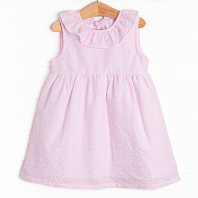 Girl's Spring Seersucker Dress in Pink size 7 | Stitchy Fish Girl's Spring Seersucker Dress in Pink size 7 | Stitchy Fish