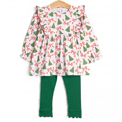 Tinsel Trees Ruffle Legging Set, Green