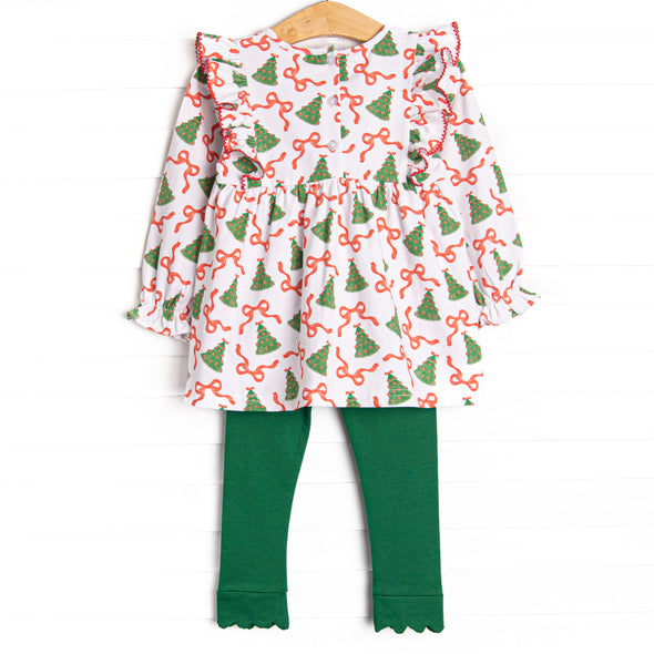 Tinsel Trees Ruffle Legging Set, Green