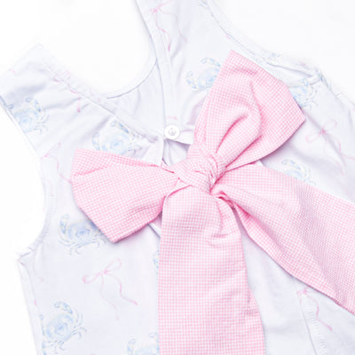 Blue Crab Bows Ruffle Short Set, Pink