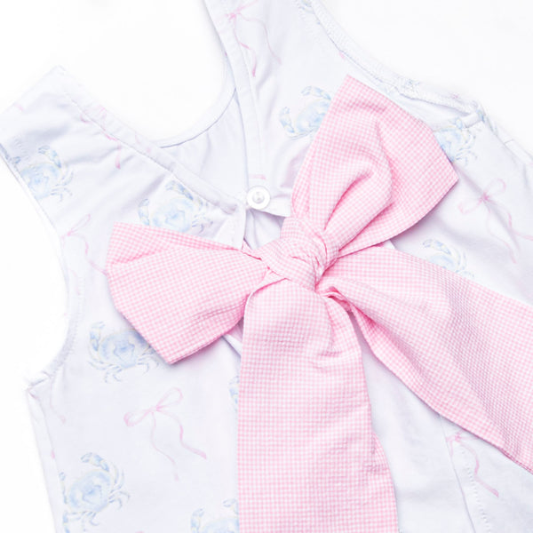 Blue Crab Bows Ruffle Short Set, Pink