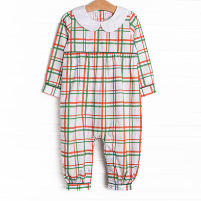 Poinsettia Plaid Romper, Red