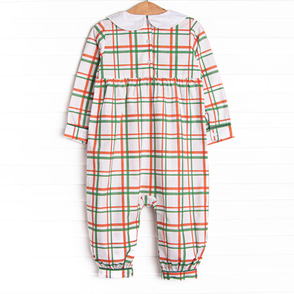 Poinsettia Plaid Romper, Red