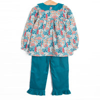 Marshland Meadows Side Tie Ruffle Pant Set, Blue
