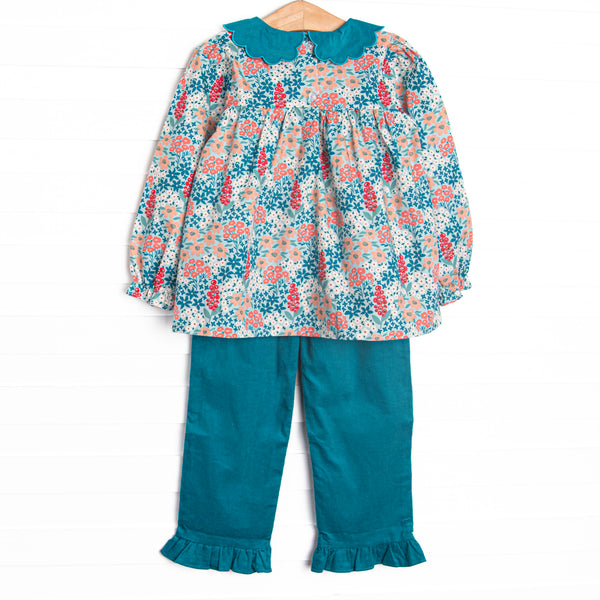 Marshland Meadows Side Tie Ruffle Pant Set, Blue