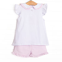 Sharp Minds Applique Ruffle Short Set, Pink