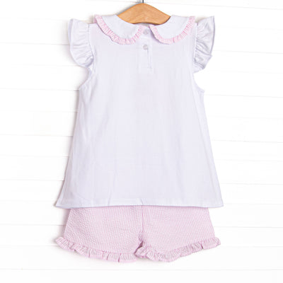 Sharp Minds Applique Ruffle Short Set, Pink
