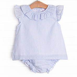 Spring Seersucker Ruffle Diaper Set, Blue