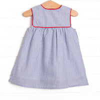 Apple Orchard Applique Dress, Navy