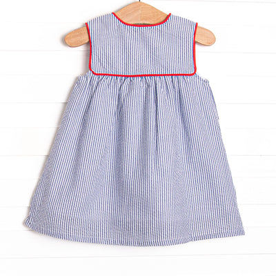 Apple Orchard Applique Dress, Navy
