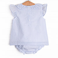 Spring Seersucker Ruffle Diaper Set, Blue