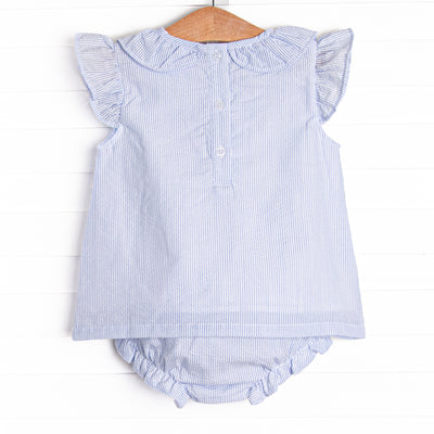Spring Seersucker Ruffle Diaper Set, Blue