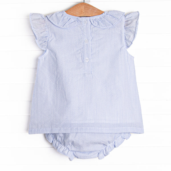 Spring Seersucker Ruffle Diaper Set, Blue