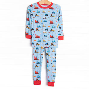 Build and Bulldoze Bamboo Pajama Set, Blue