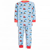 Build and Bulldoze Bamboo Pajama Set, Blue