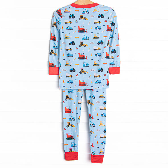 Build and Bulldoze Bamboo Pajama Set, Blue