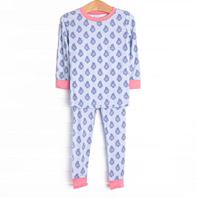 Blue Bud Bouquet Bamboo Pajama Set, Blue