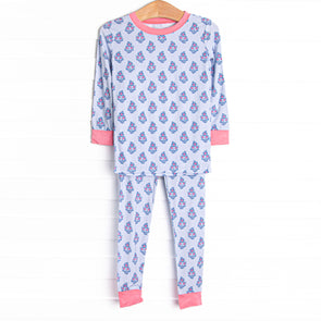 Blue Bud Bouquet Bamboo Pajama Set, Blue