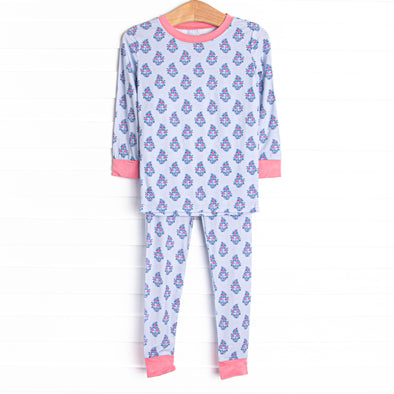 Blue Bud Bouquet Bamboo Pajama Set, Blue