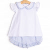 Spring Seersucker Ruffle Short Set, Blue