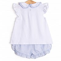 Spring Seersucker Ruffle Short Set, Blue