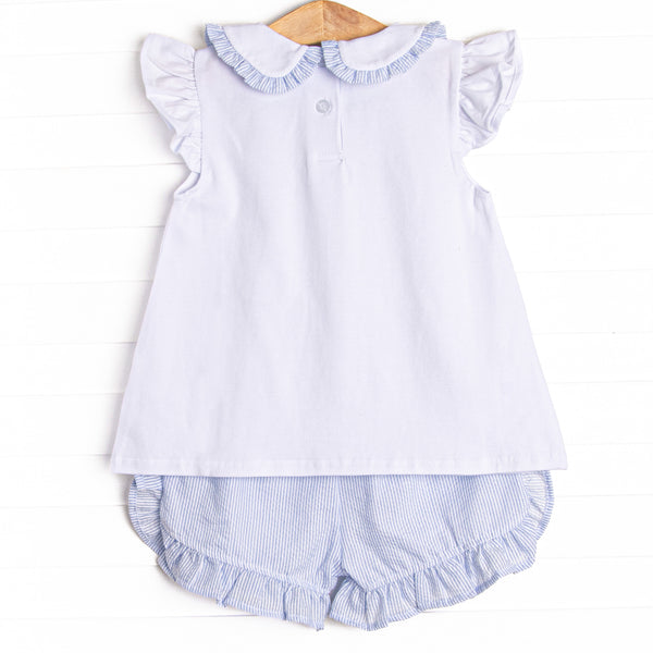 Spring Seersucker Ruffle Short Set, Blue