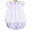 Spring Seersucker Ruffle Short Set, Blue