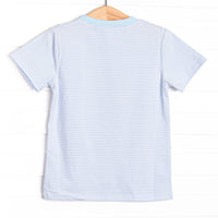 School Project Pickup Applique Top, Blue Stripe