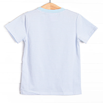 School Project Pickup Applique Top, Blue Stripe