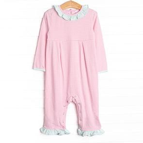 Lexie Ruffle Romper, Mint and Light Pink Stripe
