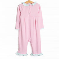 Lexie Ruffle Romper, Mint and Light Pink Stripe