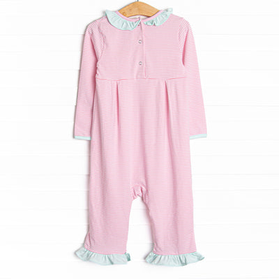 Lexie Ruffle Romper, Mint and Light Pink Stripe