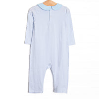Park Avenue Pooch Applique Collared Romper, Blue